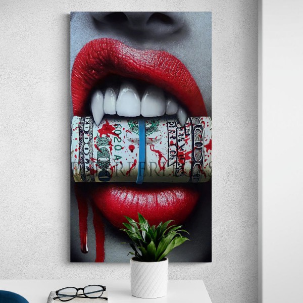 Картина на холсте Красные губы и деньги