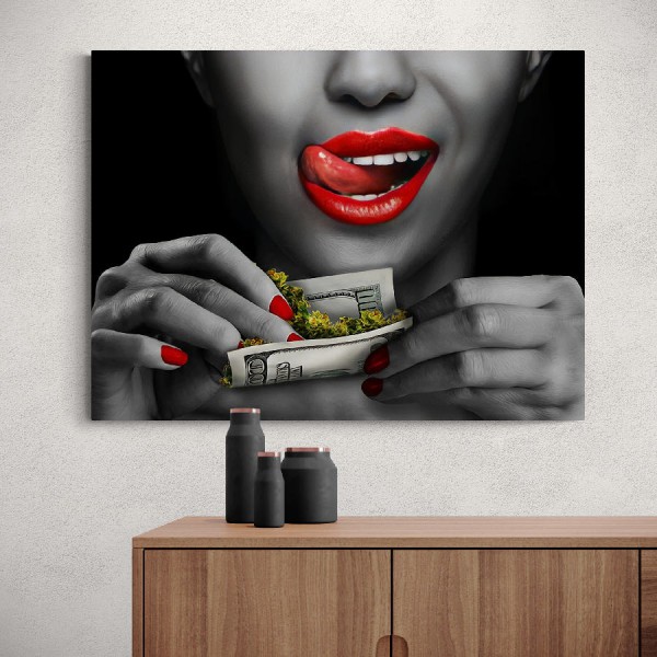 Картина на холсте Девушка с красными губами с сигаретой