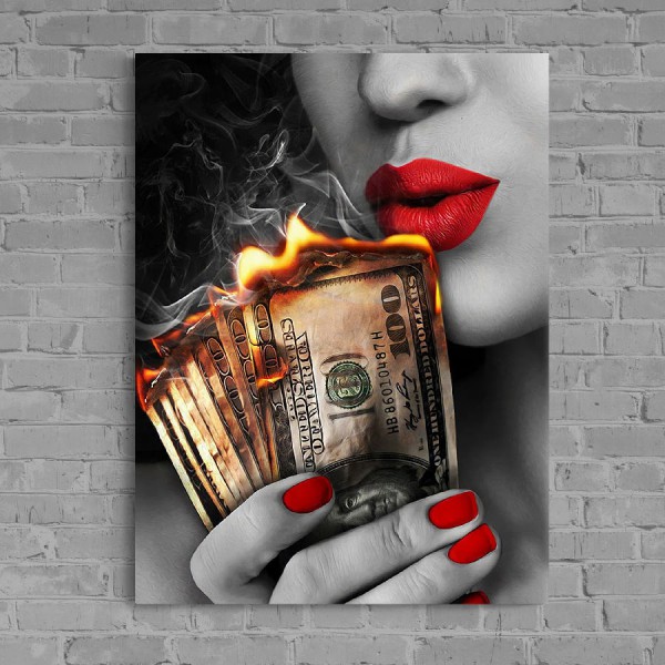 Репродукция картины Девушка с горящими деньгами
